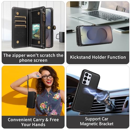 Crossbody Wallet Case for Samsung Galaxy S25 Ultra 5G Magnetic Detachable PU Leather Phone Case with Screen Protector Card Holder Slot Flip Zipper Strap S25Ultra 25S S 25 25Ultra 6.9 2025 Black by Asuwish - Image 5