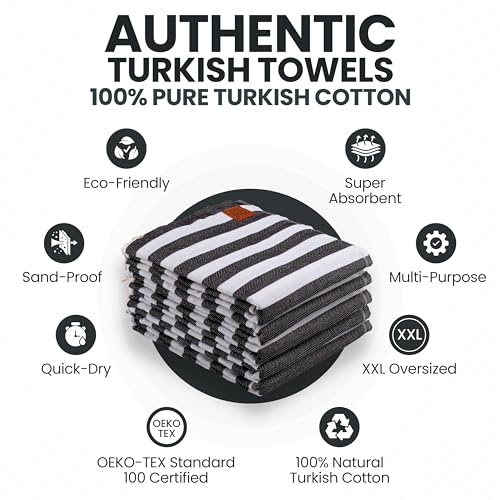 Gold CASE Turkish Beach Towel Set of 5 – 100% Cotton Beach Towels Oversized 70x38'' – MYRA Quick Dry Swim Towel – Lightweight Turkish Towels Set in Black by GOLD CASE HOME COLLECTION - Image 4