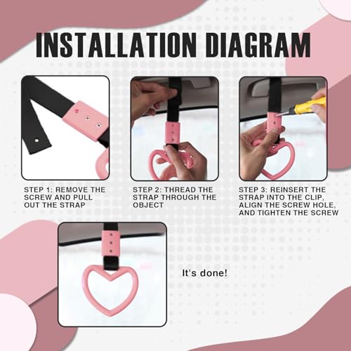 Image of 2PCS Heart Shaped Car Handle Straps, Rear Bumper Warning Keychain Ring with Drift Charm for Car Exterior Interior Accessories (Pink)