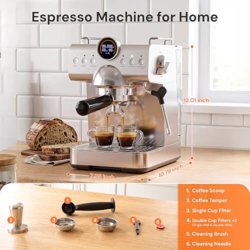 Kismile Espresso Machine with Milk Frother, 20Bar Hot & Cold Brew Semi-Automatic Expresso Coffee Machine with Single & Double Shot, LED Display for Home Barista Latte and Cappuccino - 5