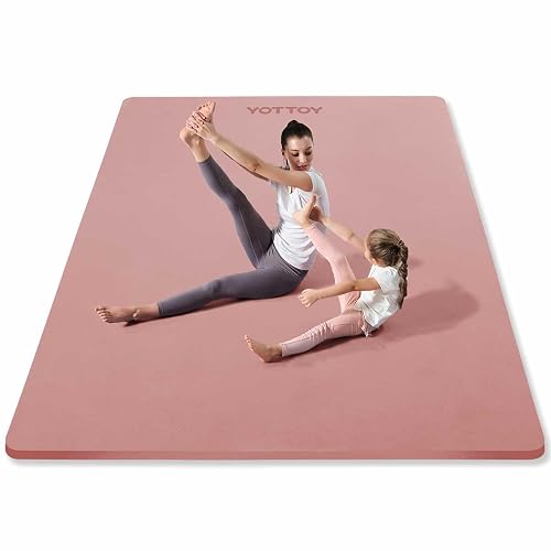 YOTTOY Large Yoga Mat (75 * 52 * 1/2inch),Extra Wide TPE Exercise Mat,Non-Slip Workout Mat for Pilates, Fitness, Barefoot, Home Gym Studio with Strap and Towel - Pink - 75*52*1/3inch