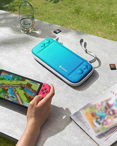 Tomtoc Slim Carrying Case For Nintendo Switch / Oled Model, Protective Switch Sleeve With 10 Game Cartridges, Hard Portable Travel Case, With Original Patent And Military Grade Protection, Ocean Blue #TOP6