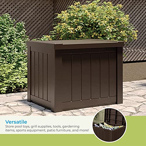 Suncast 22-Gallon Small Deck Box - Lightweight Resin Outdoor Storage Deck Box And Seat For Patio Cushions, Gardening Tools And Toys - Java Brown #TOP3