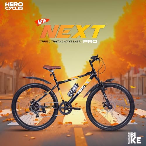 Image of Hero Next Sports 26T Single Speed Mountain Bicycle for Mens | Front Suspension | Disc Brake | Black-Orange| 85% Assembled Cycle