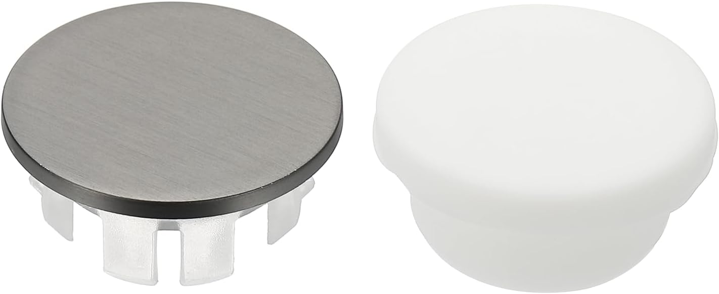 sourcing map 2Pcs Sink Overflow Ring, Universal Sink Overflow Drain Cover, Insert in Hole Single Layer Cap Round Caps for Bathroom Kitchen Basin Wash Basin, Gunmetal Gray/White