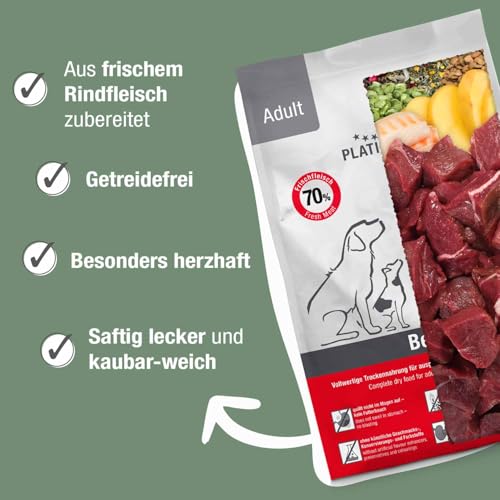 PLATINUM - Hundenahrung Adult Beef aus Fleischsaftgarung - 5kg Hundefutter trocken nährstoffreich wie Barf - besonders schmackhaftes Hundetrockenfutter für kleine und große Hunde - in DE geprüft