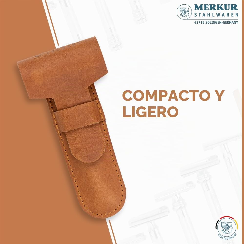 MERKUR Leather Razor Case - Brown Cowhide, Fits All MERKUR Razors Except 24001, Up to 110 mm