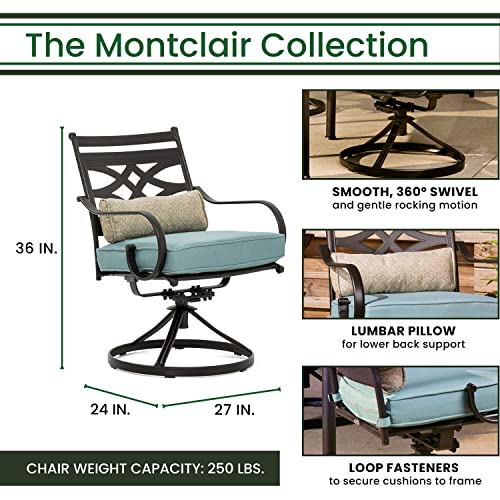 Hanover Montclair 11-Piece All-Weather Outdoor Patio Dining Set, 10 Swivel Rocker Chairs With Comfortable Seat And Lumbar Cushions, 84"X60" Stamped Rectangle Table, Mclrdn11Pcsw10-Blu #TOP5