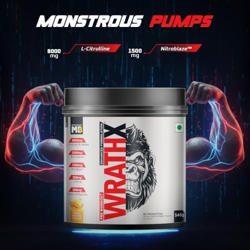 Image of MuscleBlaze Pre Workout WrathX Powder, Mango Mayhem, 540g | 30 Servings | Fully Loaded, Crash Free with Caffeine, Citrulline and Beta Alanine