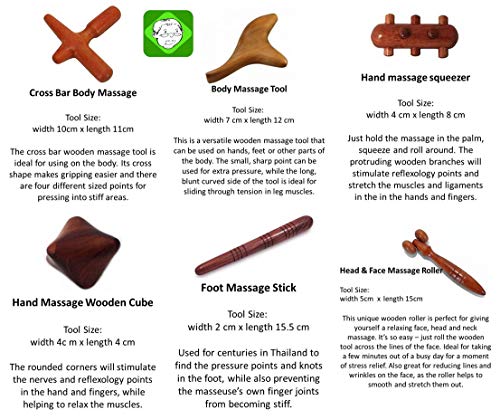 Lungcha 6 Types, 7 Piece Set Traditional Thai Massage Reflexology Wooden Stick Tool Acupuncture Point Gua Sha (Set Of 6 Types Full Body Massage) #TOP4