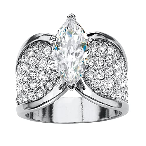 PalmBeach Platinum-Plated Marquise Cut Cubic Zirconia and Round Simulated Crystals Engagement Ring Sizes 7-12