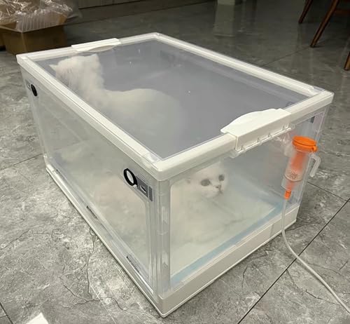 GZYHDC Icu Cage Puppy Incubator for Cough Breathing Treatment, Transparent Pet Nebulizer Spray Box, Dual Holes Home Hospital Cat Oxygen Chamber(Large)