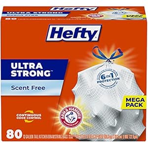 Hefty Ultra Strong Tall Kitchen Trash Bags, Unscented, 13 Gallon, (80 Count)