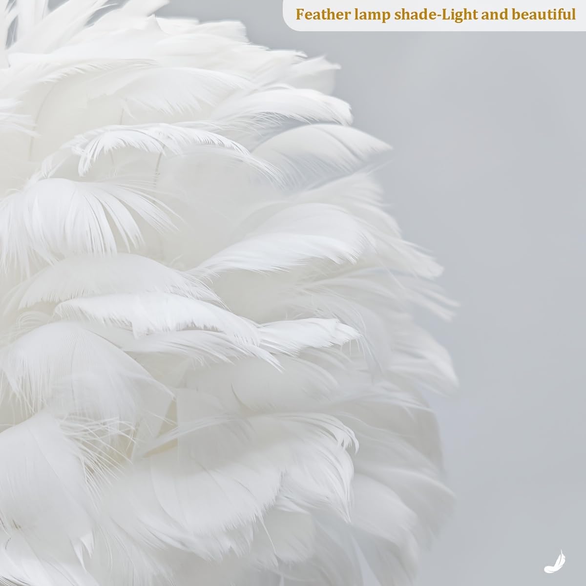 Lampe Federn Nachttischlampe Puschel Feder Tischleuchte E27 Tischlampe mit Kabel Warmweiß Federlampe Künstliche Federn Flauschige Gold Dekolampe für Schlafzimmer Wohnzimmer, 35cm x 47cm