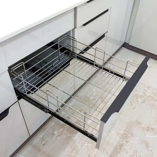 Image of SmartSlide Stainless Steel Basket (15 x 22 x 6 Inch Plain Basket) for Modular Kitchen /Cutlery Tray for Kitchen Drawer /Plate Basket /Kitchen Rack /Utensil Holder for Kitchen