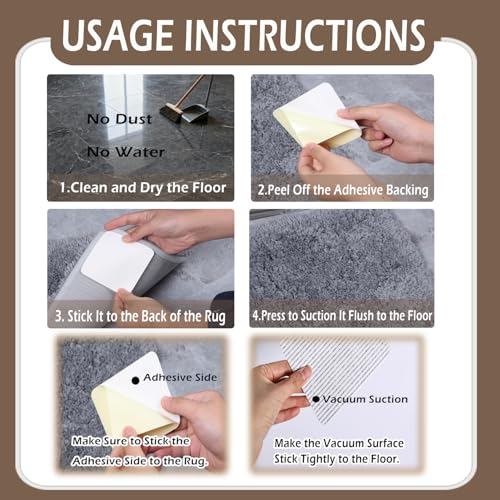 FuKuEn Anti Slip Rug Grippers for Carpet, Upgraded Area Rug Pad Grippers Extra Sticky, Non-Slip Rug Pads Stopper for Hardwood Tile Washable Rug Tape Stickers 12x12cm 4 Pieces