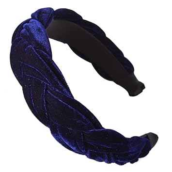 Women Velvet Puffy Spa Headband for Washing Face Makeup Skincare Head Band Girls Braided Cross Facial Hair Band Blue