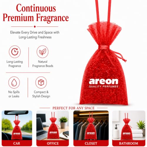 Image of AREON Pearls Peach Hanging Air Freshener, Quality Perfume Pack 3 | Long Lasting Fragrance - Premium Quality Perfume - Eliminates Unpleasant Odors - Ideal for Car - Home - Office - Wardrobe