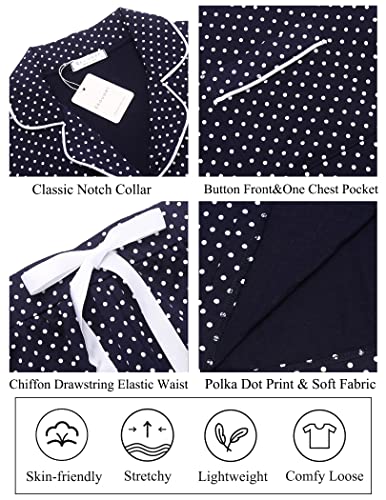 Ekouaer Women's Sleepwear 2 Piece Long Sleeve Pajama Sets Christmas Warm Loungewear Set(Navy With White Dots,Small) #TOP3