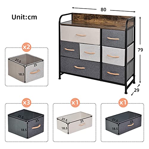 YOURLITE Chest of Drawers Fabric Storage Drawers with Wood Top & Metal Frame, Easy-Install, Large Storage Space7-Drawer Storage Organizer Unit for Bedroom, Living Room, Nursery Room, Hallway (Brown) - Image 4