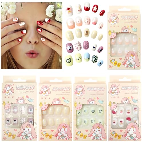ZOCONE 120 Uñas Postizas para Niñas Puntas de Uñas Postizas Cortas Niña Uñas Artificiales Niña Postizas Uñas Falsas de Niños Decoración Uñas Niñas 5 Cajas Regalos para Niñas