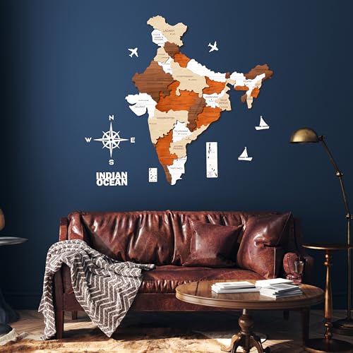 Image of AD INFINITUM 3D Wooden Map of India | Home Decor | Office Decor | A great gift for travelers | Wall decor State and Capital names with Borders (Multicolor Multilayer, 4x3 Feet, INDIA MAP)