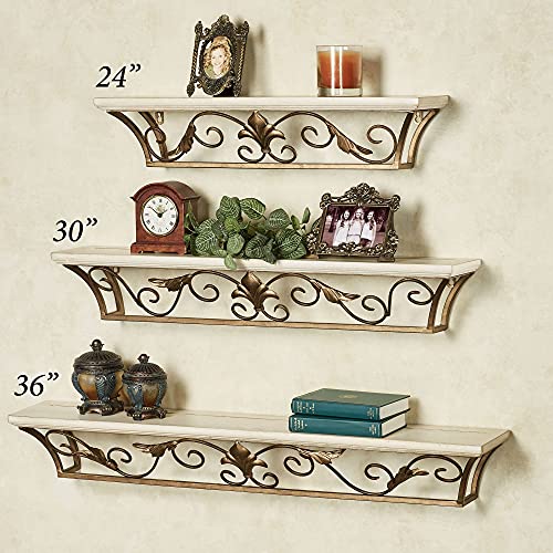 Touch Of Class Delia Ivory Wooden And Gold Metal Fleur De Lis Wall Shelf - Elegant Organizer Decor - Floating Shelves Mount - Decorative Shelving For Bedroom, Living Room, Kitchen, Office #TOP1