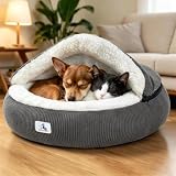 Welfibr Calming Cozy Dog Cave Cover Bed, Burrow Small Doggy Anti Anxiety