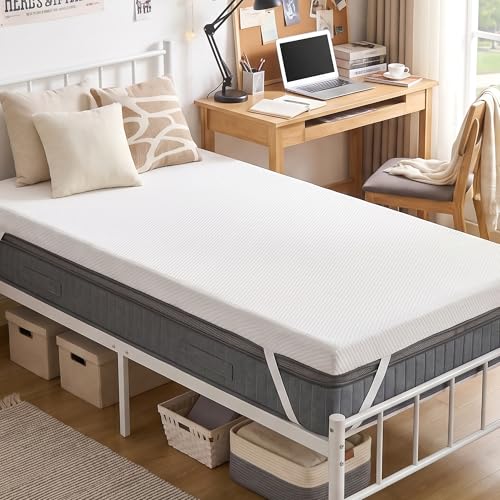 Image of SINWEEK 3 Inch Memory Foam Mattress Topper Twin XL Size with Breathable Bamboo Cover for College Dorm, Pressure Relief Mattress Pad to Revitalize Old Beds, Non-Slip and Machine Washable for Easy Care