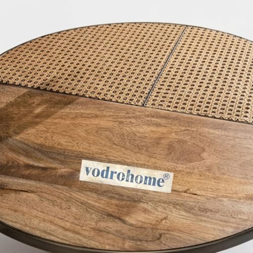 Image of Cane Nesting Coffee Table - Rattan Round Centre Table with Storage - Set of 2 Mango Wood Center Table C#048