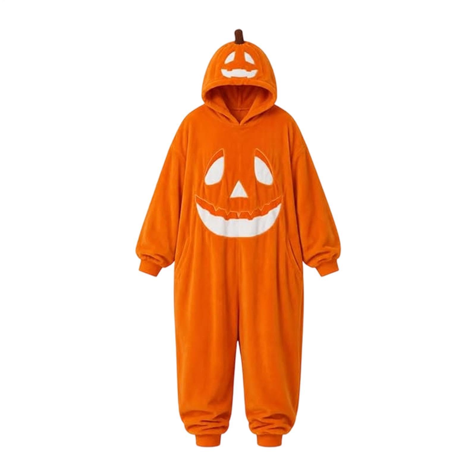 Dyniowy kombinezon Śmieszny luźny kostium z kapturem z długim rękawem | Halloweenowy pluszowy kostium cosplay Dla Dorosłych Kobiet I Mężczyzn Indoor Maskarada Impreza Teatralna Domowe Przebieranki