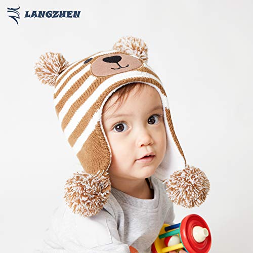Image of Toddler Infant Winter Hat with Earflap Knit Warm Beanie Fleece Lined Hat for Baby Boys Girls