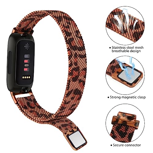 Vancle Strap compatible with Fitbit Inspire 3 Straps for Women Men Stainless Steel Mesh Loop Adjustable Wristband Replacement Band (Leopard) - Image 4