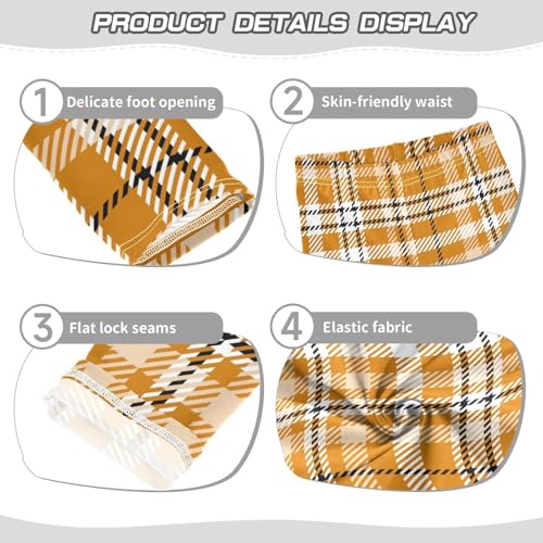 Girls' Leggings Tan Brown Autumnal Plaid Ankle Length Printed Leggings Comfort Pants for Kids 4-10 Years4