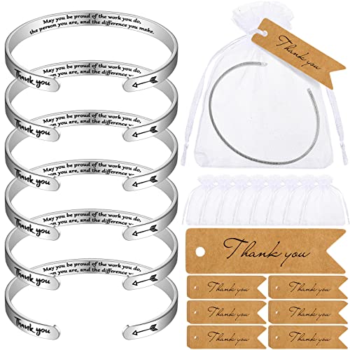Bracelet de remerciement acier inoxydable ajustable avec étiquette et sac organza lot de 6