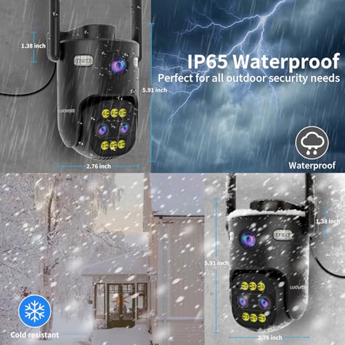 Triple-Lens Outdoor Security Camera Auto Zoom & Tracking,with 10X Hybrid Zoom,Wired 2.4G/5G WiFi Camera for Home Security,24/7 Continuous Recording,Plug-in Power,Work With NVR/DVR Surveillance System