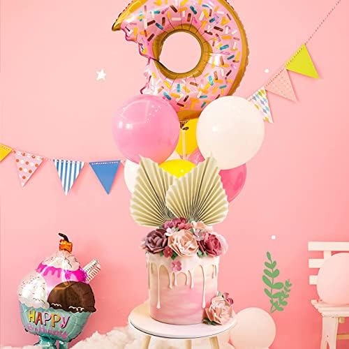 Udewo 4 Pcs Paper Palm Fan Cake Toppers, Palm Leaf Fan Cake Topper Palm Spear Leaf Cupcake Toppers Cake Insert Decoration for Cake Decorating DIY Craft Project Home Wedding Party Décor, Cream Color