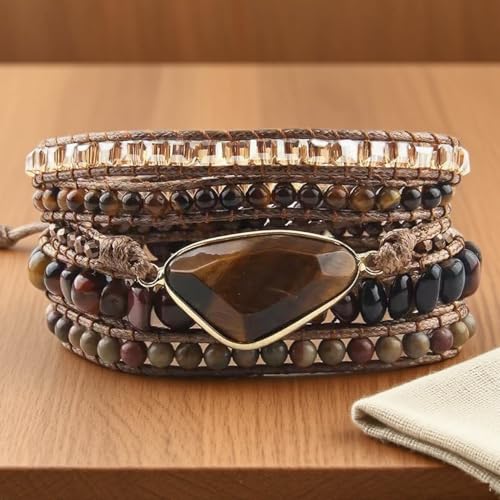 Image of Boho Wrap Bracelet for Women, Handmade Natural Imperial Jasper Multi-Layer Stone Beaded Bracelet, Bohemian Healing Crystal Stone Jewelry Gifts