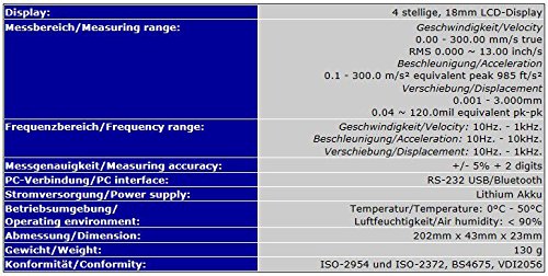 Vibrationsmessgerät Schwingungsmesser (Beschleunigung, Geschwindigkeit, Verschiebung) VM4