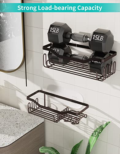 Hapirm Adhesive Shower Caddy Shower Organizer Shelf Build In Shampoo Holder, No Drilling Rust Proof Stainless Steel Shower Storage Rack With 11 Hooks For Hanging Shower Ball And Razor- Bronze #TOP3