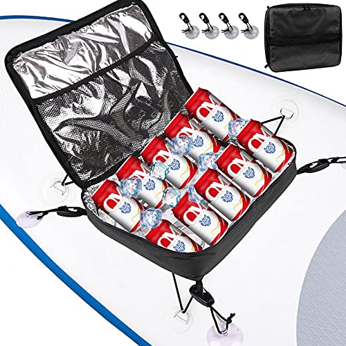 10L SURF SUP Deck Cooler Bag Black,Paddle Board Deck Bag with Mesh Top Interior Insulated Cooler Storage ,Portable Deck Paddle Board Cooler Bag - Securing Clip Straps - Great for Food, Drinks-Black
