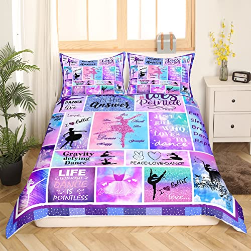 Ballet Girls Bedding Full Ballet Lovers Duvet Cover Blue Purple Gradient Comforter Cover Graceful Ballerina Girly Kids Bedding Set Gymnastics Sports Theme Geometric Patchwork Modern Trendy Bedding #TOP1