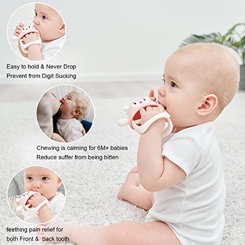 Smily Mia Teething Toys/Teethers for Babies 6-12 Months, Reindeer Baby Chew Toy 3-6 Months for Teething Relief, Get-A-Grip Baby Hand Teether,light pink - Thumbnail 3