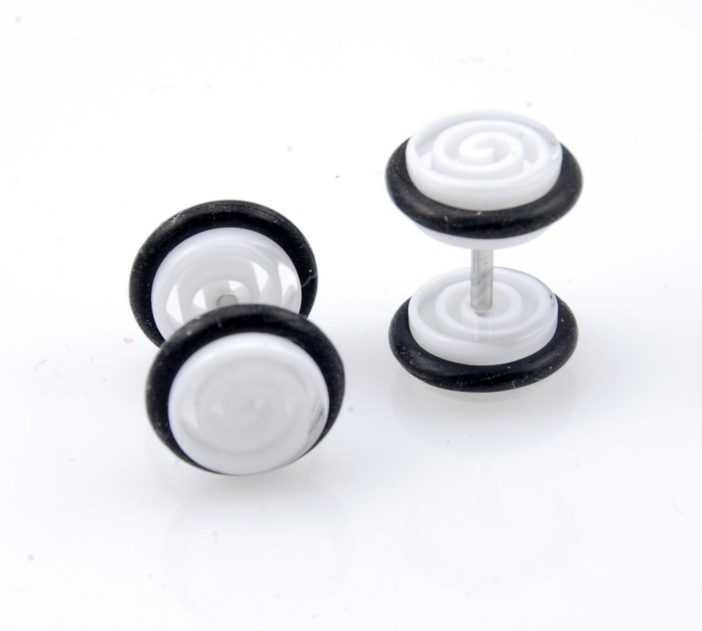 Fake Ear Plugs White"Snail" Earlet Earrings Piercing 8mm(0g)-16g 2pcs