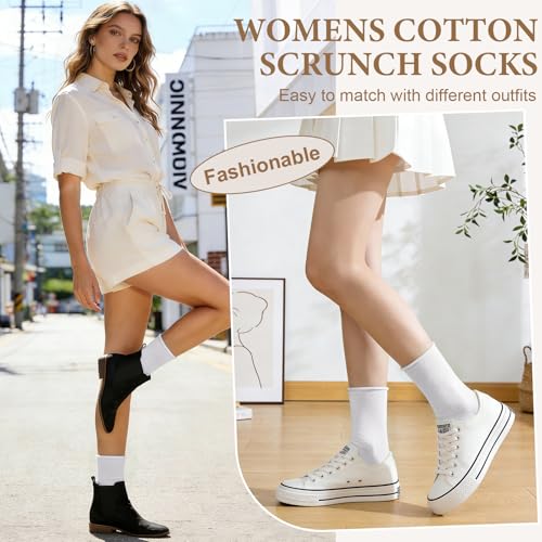 Image of Chalier 5 Pairs Slouchy Socks for Women, Soft Cotton Crew Socks | Breathable Blend, Elastic Cuff, Cute Roll Top, Calf Scrunch Tube, Easy Pull On, Flexible Stretch Motion, Casual Daily Wear