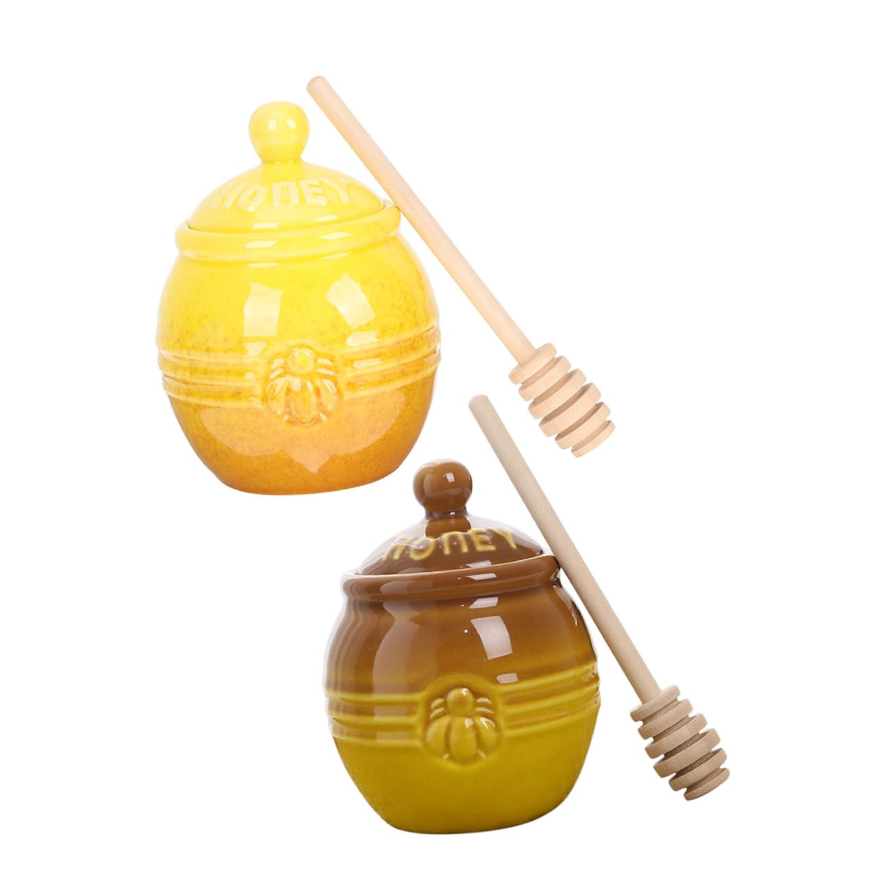 DECHOUS 2 Set Vintage Honey Storage Jar Jam Container Fruit Jam Jars Honey Dispenser with Dipper Honey Pot Syrup Dispenser Honey Jar with Dipper Syrup Jar Beehive Old Fashioned Ceramics