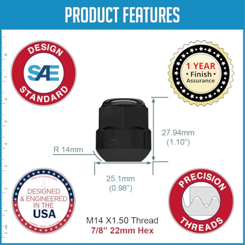 Image of Wheel Accessories Parts 10 Pcs M14x1.5 14x1.5 Thread OEM Style Lug Nuts 1.10 inch Long Black 7 /8 inch 22mm Hex Fits Alloy Wheel 2018+ Odyssey Pilot 90304-T6Z-A01 | 611-347