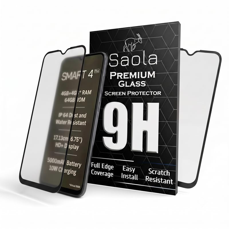 Image of Saola HD Matte Tempered Glass With 18H Hardness For Lava Smart 4 Plus (PACK OF 1) with Hassle-less Installation Kit. Full screen Coverage. 6.75 inch