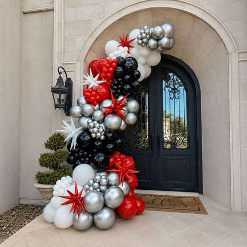 Image of Black Red Confetti Balloons, 60 Packs 12 Inch Black Red Party Balloons with Ribbons for Men Women Birthday, Wedding, Bridal Shower, Graduation, Casino Theme Party Decorations