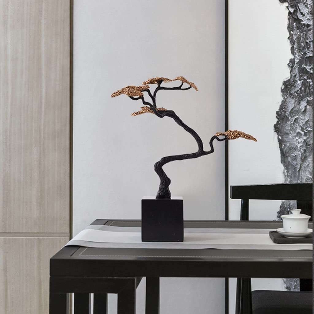 Árbol Bonsái Artificial Pequeño Bonsái Artificial Bienvenido Pino Simulación Planta en Maceta Base de Mármol Hoja de Metal Oficina para Oficina Hogar Adornos de Interior Árbol Bons